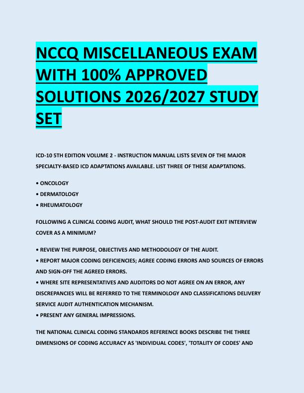 NCCQ MISCELLANEOUS EXAM  WITH 100% APPROVED  SOLUTIONS 2026/2027 STUDY  SET 