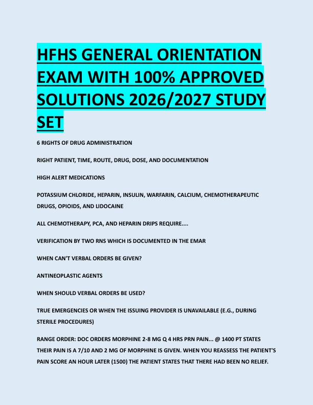 HFHS GENERAL ORIENTATION  EXAM WITH 100% APPROVED  SOLUTIONS 2026/2027 STUDY  SET 