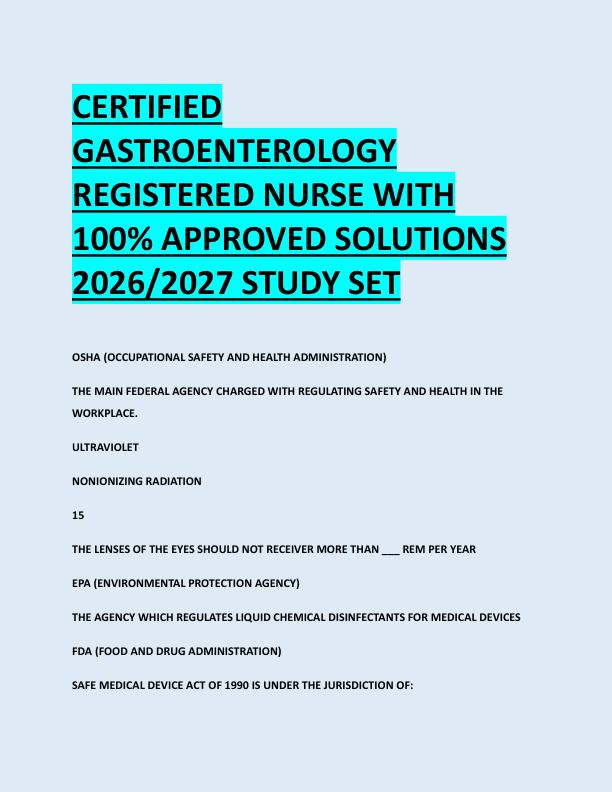 CERTIFIED  GASTROENTEROLOGY  REGISTERED NURSE WITH  100% APPROVED SOLUTIONS  2026/2027 STUDY SET 