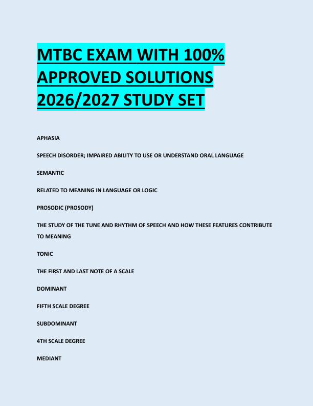 MTBC EXAM WITH 100%  APPROVED SOLUTIONS  2026/2027 STUDY SET 