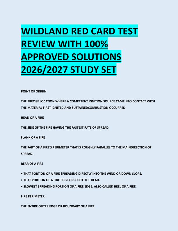 WILDLAND RED CARD TEST  REVIEW WITH 100%  APPROVED SOLUTIONS  2026/2027 STUDY SET 