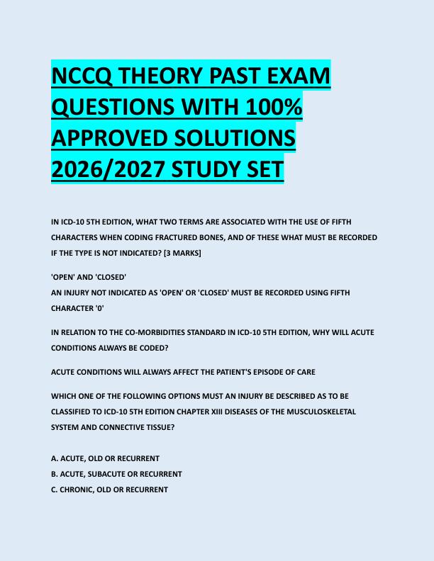 NCCQ THEORY PAST EXAM  QUESTIONS WITH 100%  APPROVED SOLUTIONS  2026/2027 STUDY SET 