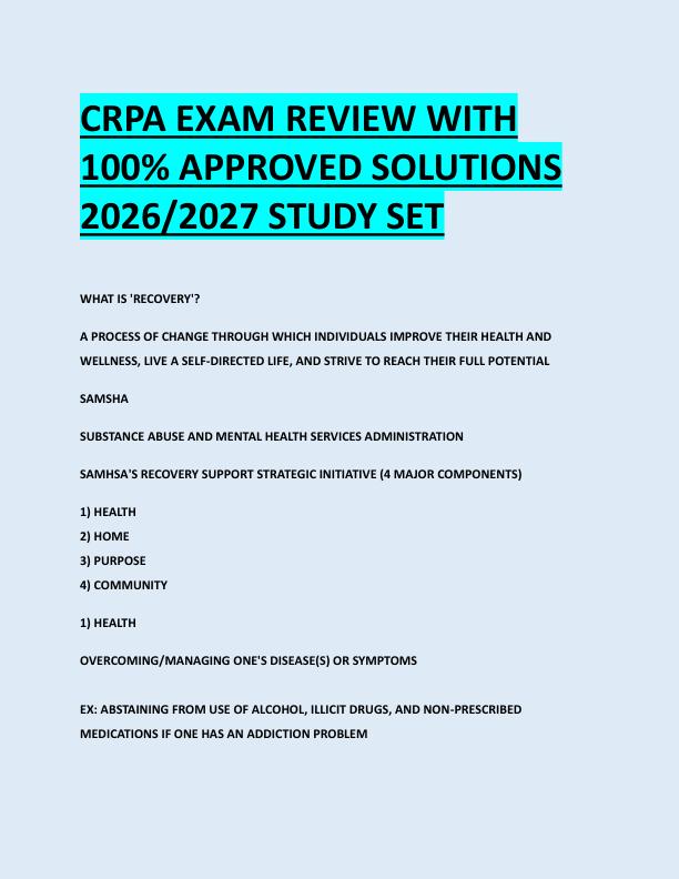 CRPA EXAM REVIEW WITH  100% APPROVED SOLUTIONS  2026/2027 STUDY SET 