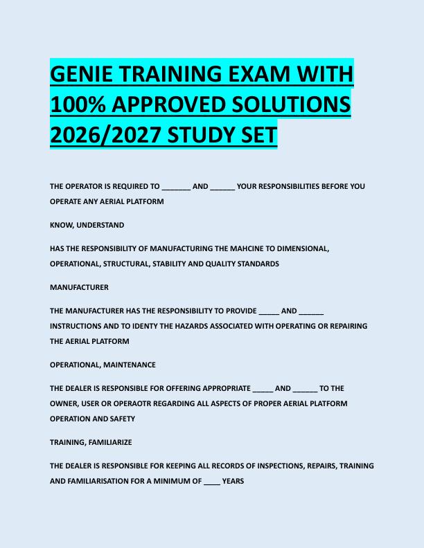 GENIE TRAINING EXAM WITH  100% APPROVED SOLUTIONS  2026/2027 STUDY SET 