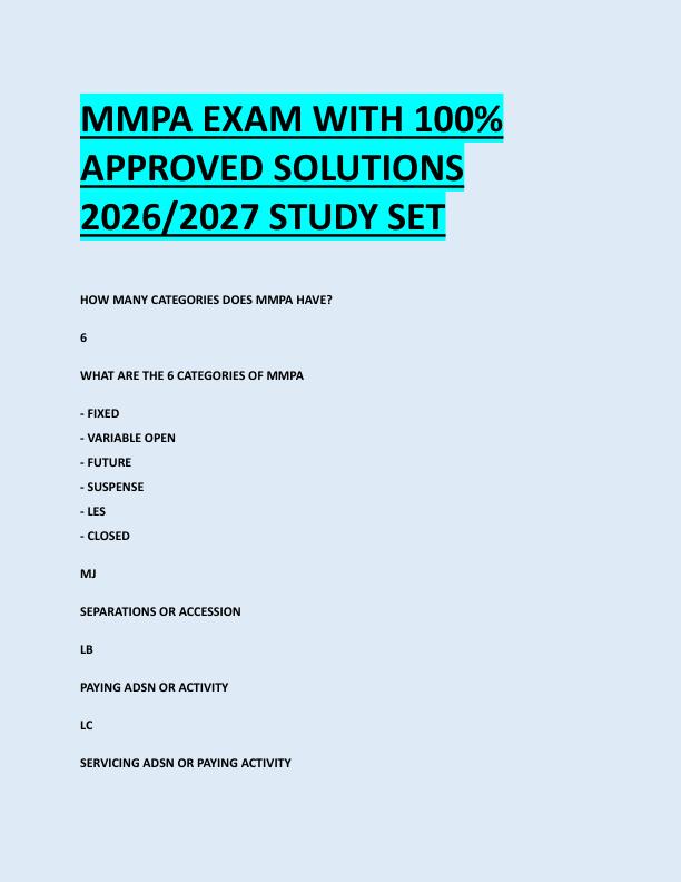 MMPA EXAM WITH 100%  APPROVED SOLUTIONS  2026/2027 STUDY SET 