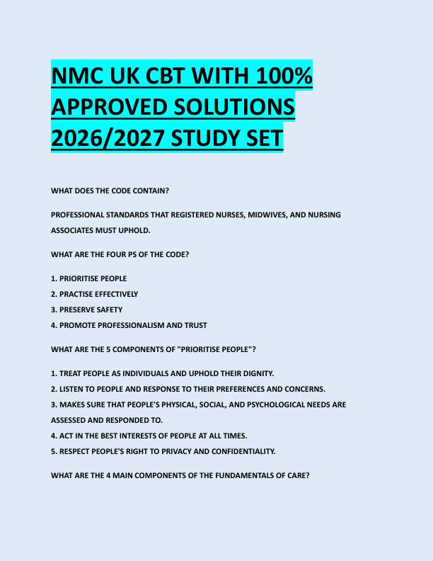 NMC UK CBT WITH 100%  APPROVED SOLUTIONS  2026/2027 STUDY SET 