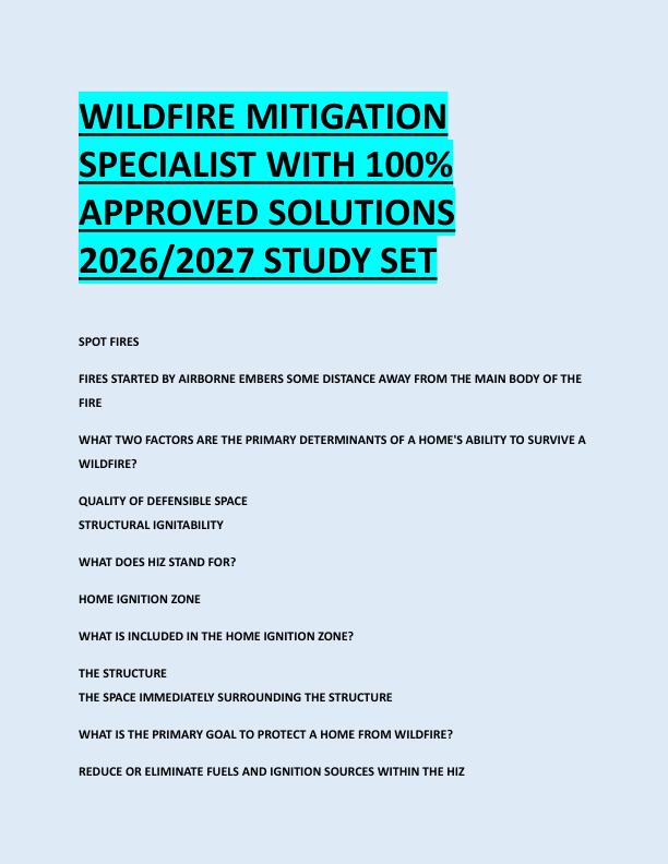 WILDFIRE MITIGATION  SPECIALIST WITH 100%  APPROVED SOLUTIONS  2026/2027 STUDY SET 