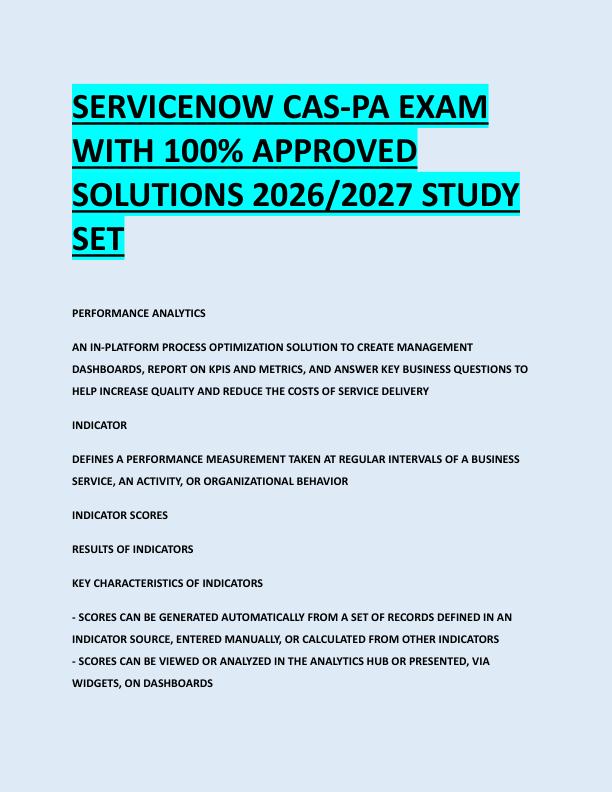 SERVICENOW CAS-PA EXAM  WITH 100% APPROVED  SOLUTIONS 2026/2027 STUDY  SET 