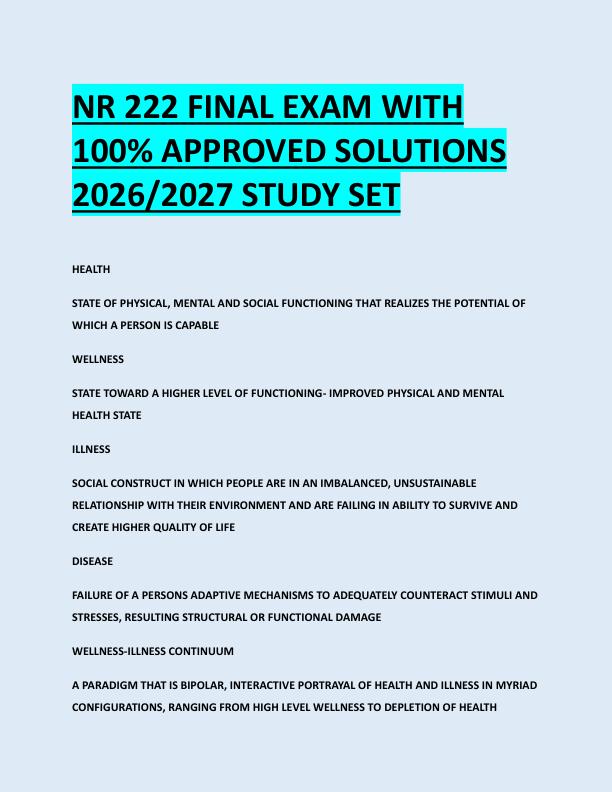 NR 222 FINAL EXAM WITH  100% APPROVED SOLUTIONS  2026/2027 STUDY SET 