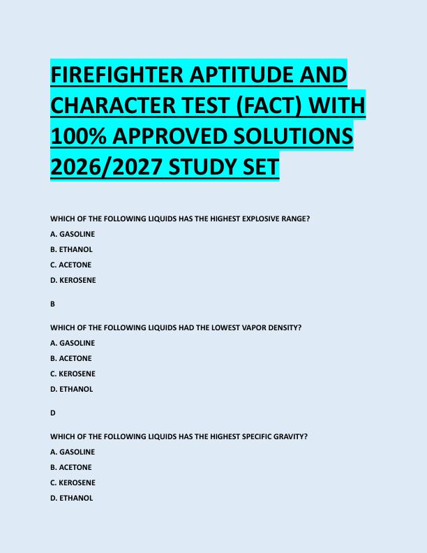 FIREFIGHTER APTITUDE AND  CHARACTER TEST (FACT) WITH  100% APPROVED SOLUTIONS  2026/2027 STUDY SET 