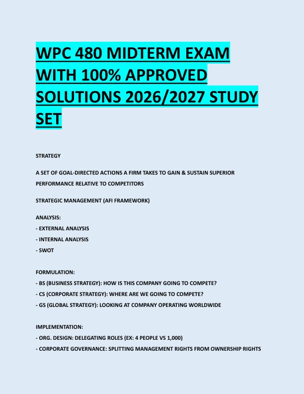 WPC 480 MIDTERM EXAM  WITH 100% APPROVED  SOLUTIONS 2026/2027 STUDY  SET 