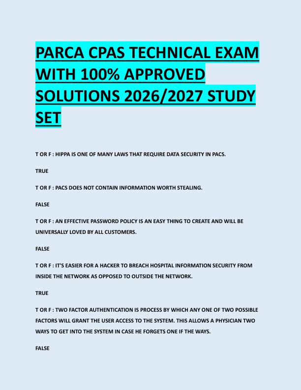 PARCA CPAS TECHNICAL EXAM  WITH 100% APPROVED  SOLUTIONS 2026/2027 STUDY  SET 