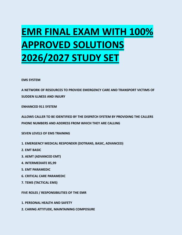 EMR FINAL EXAM WITH 100%  APPROVED SOLUTIONS  2026/2027 STUDY SET 
