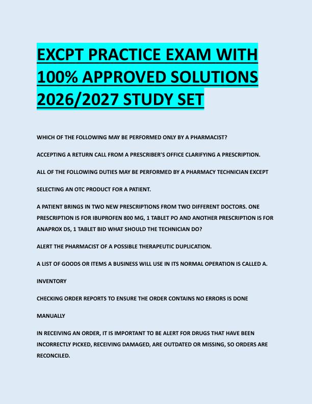 EXCPT PRACTICE EXAM WITH  100% APPROVED SOLUTIONS  2026/2027 STUDY SET EXCPT PRACTICE EXAM WITH  100% APPROVED SOLUTIONS  2026/2027 STUDY SET 