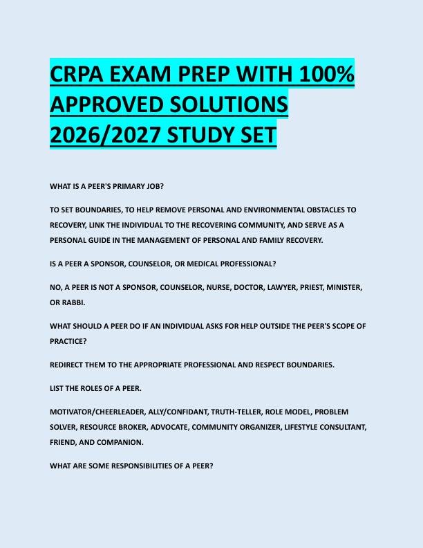 CRPA EXAM PREP WITH 100%  APPROVED SOLUTIONS  2026/2027 STUDY SET