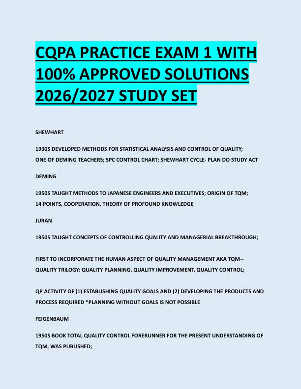 CQPA PRACTICE EXAM 1 WITH  100% APPROVED SOLUTIONS  2026/2027 STUDY SET 