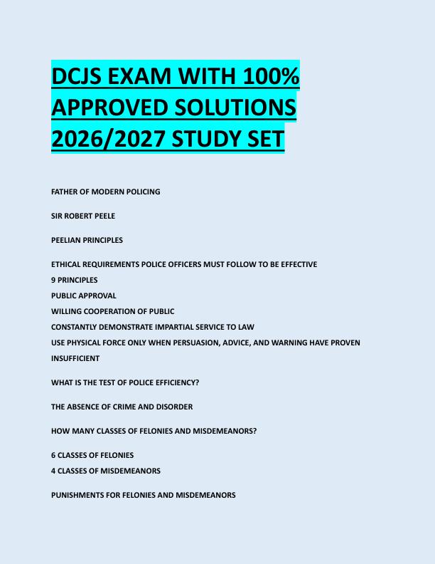 DCJS EXAM WITH 100%  APPROVED SOLUTIONS  2026/2027 STUDY SET 