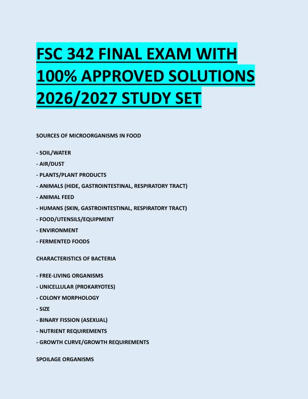 FSC 342 FINAL EXAM WITH  100% APPROVED SOLUTIONS  2026/2027 STUDY SET 