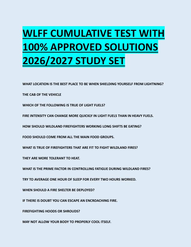 WLFF CUMULATIVE TEST WITH  100% APPROVED SOLUTIONS  2026/2027 STUDY SET 