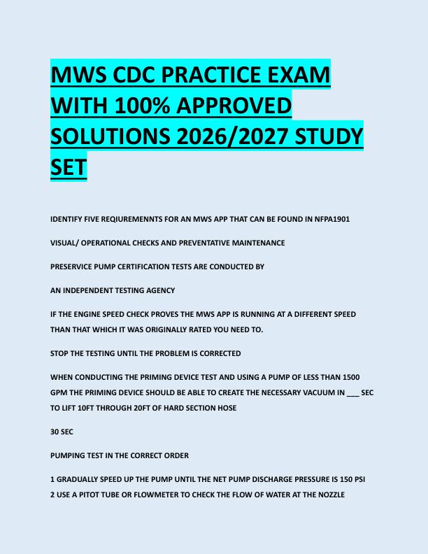 MWS CDC PRACTICE EXAM  WITH 100% APPROVED  SOLUTIONS 2026/2027 STUDY  SET 