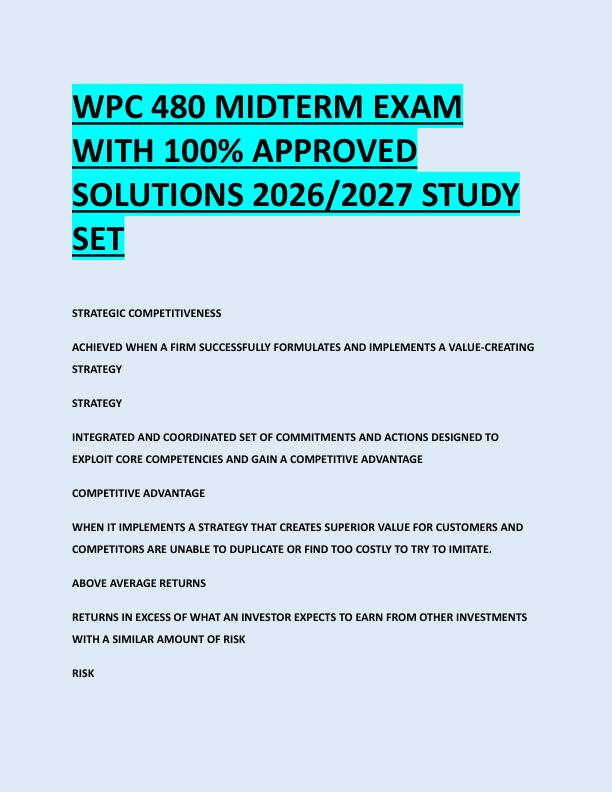 WPC 480 MIDTERM EXAM  WITH 100% APPROVED  SOLUTIONS 2026/2027 STUDY  SET 