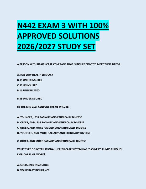 N442 EXAM 3 WITH 100%  APPROVED SOLUTIONS  2026/2027 STUDY SET 