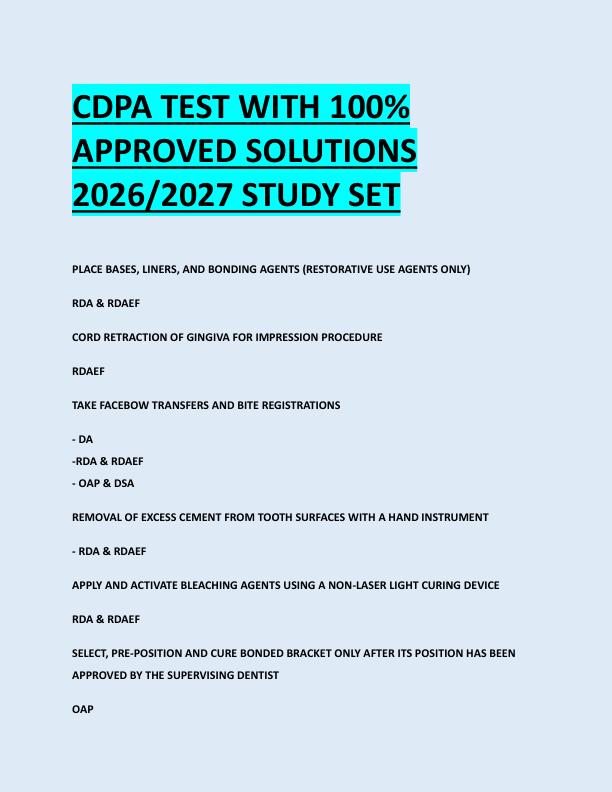 CDPA TEST WITH 100%  APPROVED SOLUTIONS  2026/2027 STUDY SET
