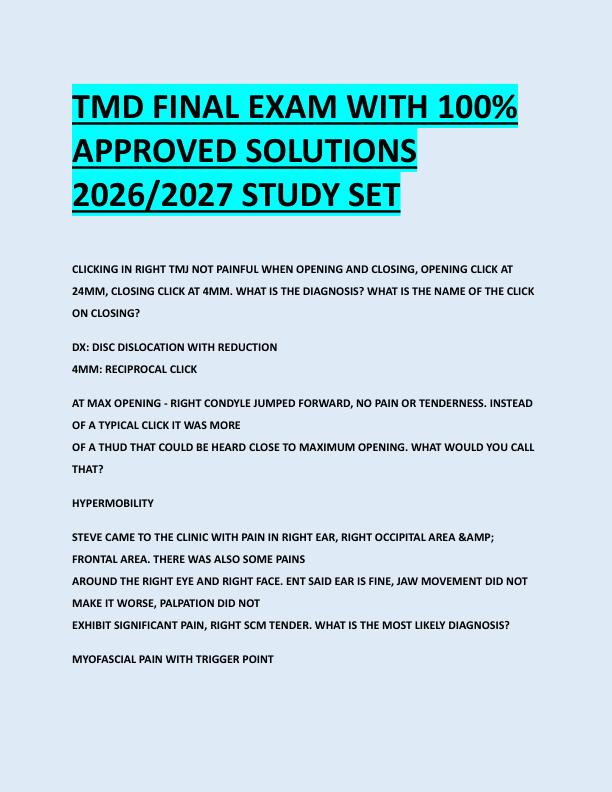 TMD FINAL EXAM WITH 100%  APPROVED SOLUTIONS  2026/2027 STUDY SET 