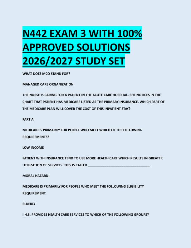 N442 EXAM 3 WITH 100%  APPROVED SOLUTIONS  2026/2027 STUDY SET 