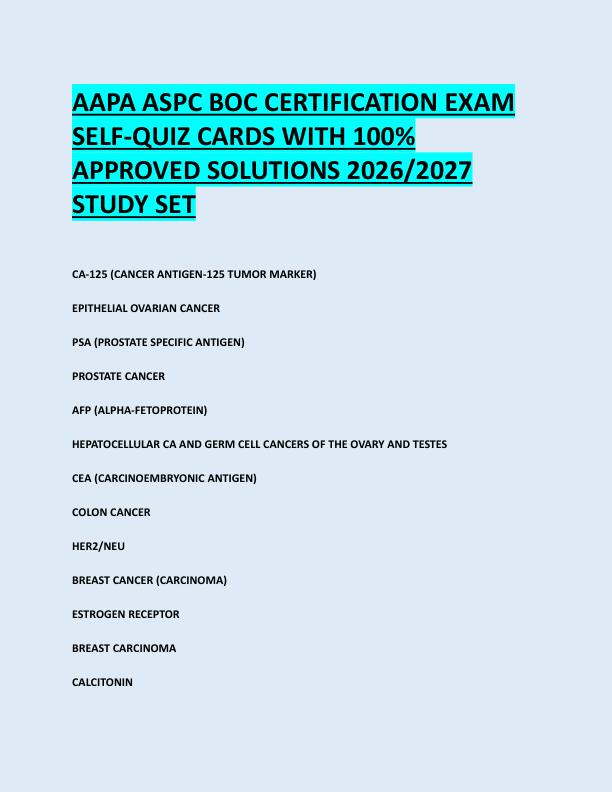 AAPA ASPC BOC CERTIFICATION EXAM  SELF-QUIZ CARDS WITH 100%  APPROVED SOLUTIONS 2026/2027  STUDY SET 