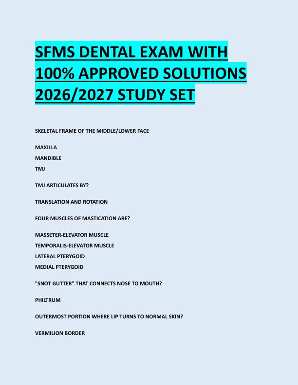 SFMS DENTAL EXAM WITH  100% APPROVED SOLUTIONS  2026/2027 STUDY SET 