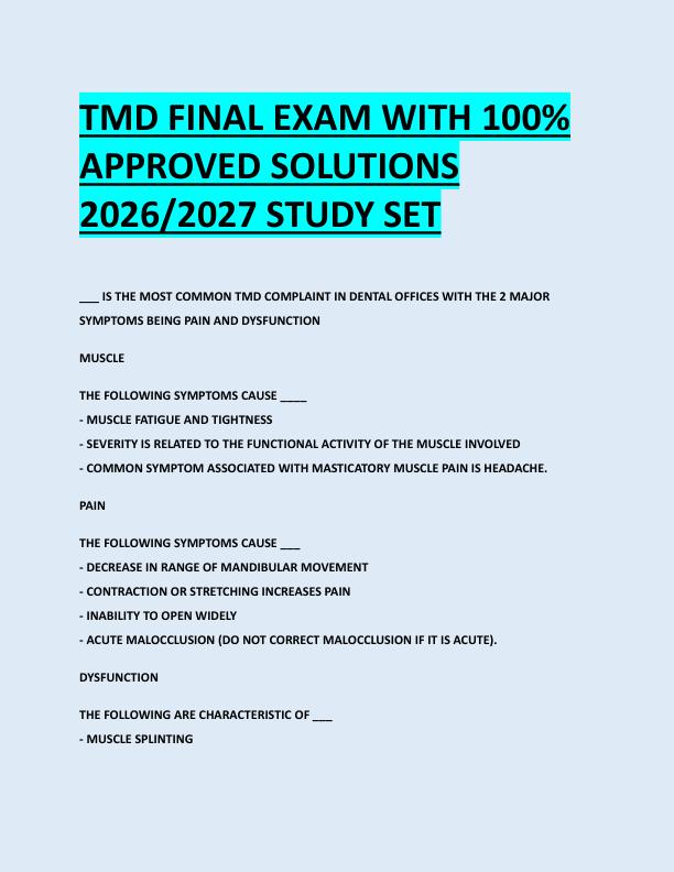 TMD FINAL EXAM WITH 100%  APPROVED SOLUTIONS  2026/2027 STUDY SET 