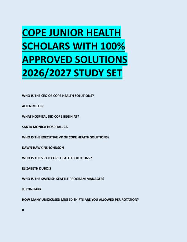 COPE JUNIOR HEALTH  SCHOLARS WITH 100%  APPROVED SOLUTIONS  2026/2027 STUDY SET 