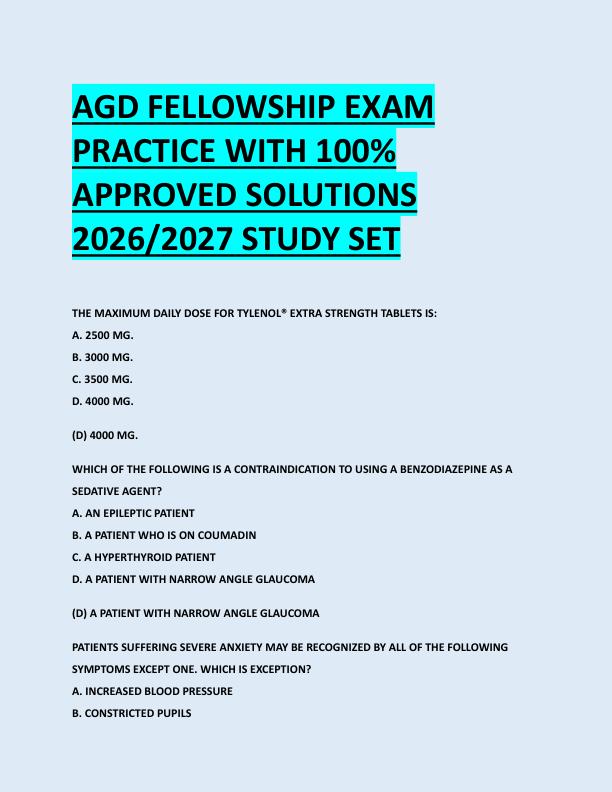 AGD FELLOWSHIP EXAM  PRACTICE WITH 100%  APPROVED SOLUTIONS  2026/2027 STUDY SET 