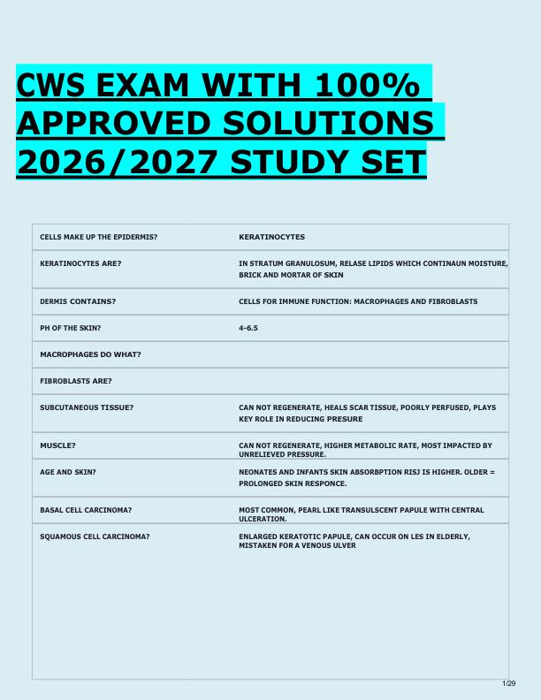 CWS EXAM WITH 100%  APPROVED SOLUTIONS  2026/2027 STUDY SET 