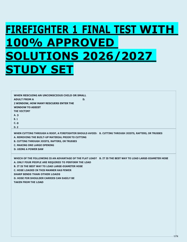 FIREFIGHTER 1 FINAL TEST WITH  100% APPROVED  SOLUTIONS 2026/2027  STUDY SET 