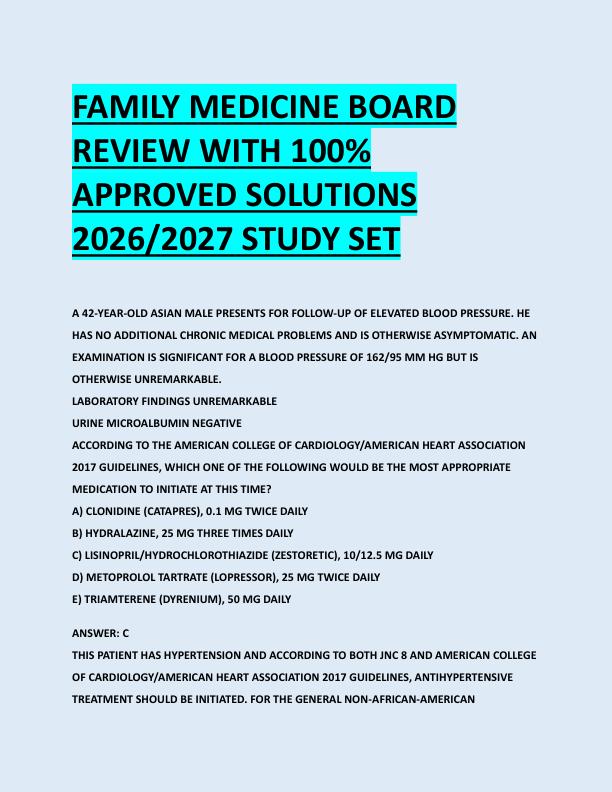 FAMILY MEDICINE BOARD  REVIEW WITH 100%  APPROVED SOLUTIONS  2026/2027 STUDY SET