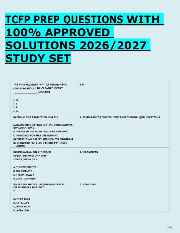 TCFP PREP QUESTIONS WITH  100% APPROVED  SOLUTIONS 2026/2027  STUDY SET 