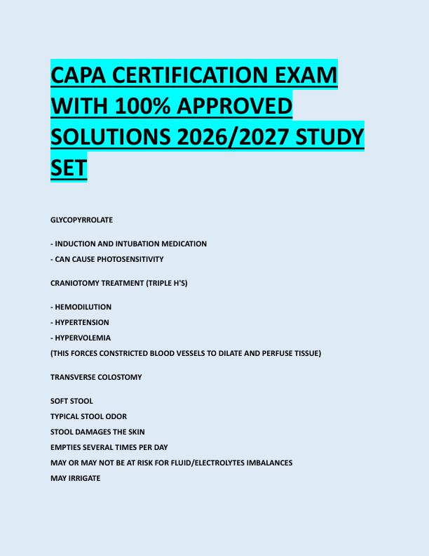 CAPA CERTIFICATION EXAM  WITH 100% APPROVED  SOLUTIONS 2026/2027 STUDY  SET 