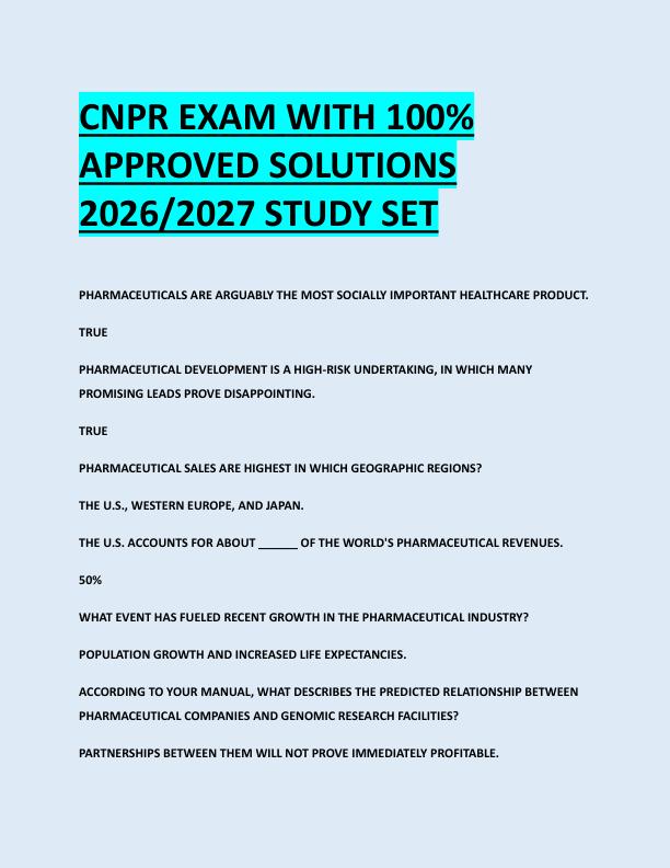CNPR EXAM WITH 100%  APPROVED SOLUTIONS  2026/2027 STUDY SET 
