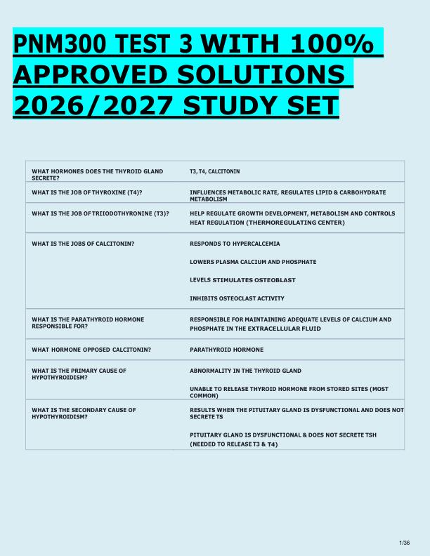 PNM300 TEST 3 WITH 100%  APPROVED SOLUTIONS  2026/2027 STUDY SET 