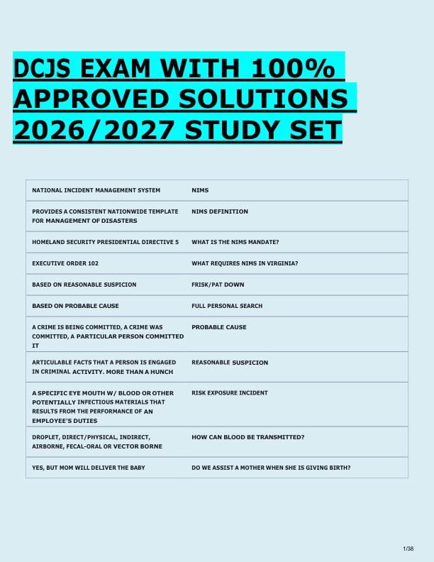   DCJS EXAM WITH 100%  APPROVED SOLUTIONS  2026/2027 STUDY SET 