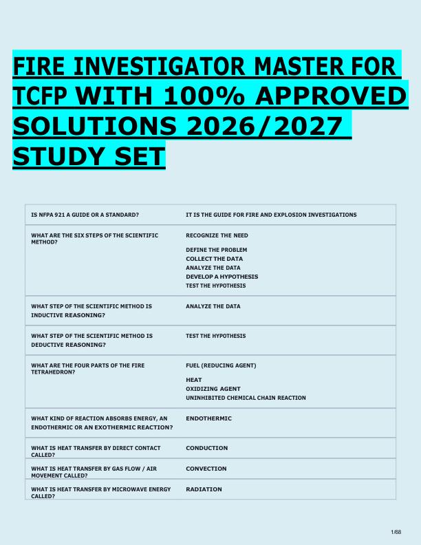       FIRE INVESTIGATOR MASTER FOR  TCFP WITH 100% APPROVED  SOLUTIONS 2026/2027  STUDY SET 