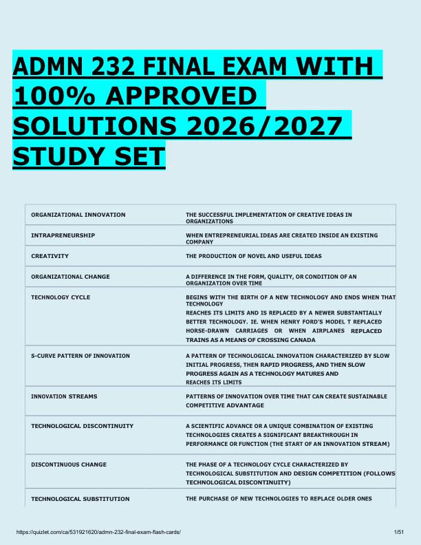 ADMN 232 FINAL EXAM WITH  100% APPROVED  SOLUTIONS 2026/2027  STUDY SET 