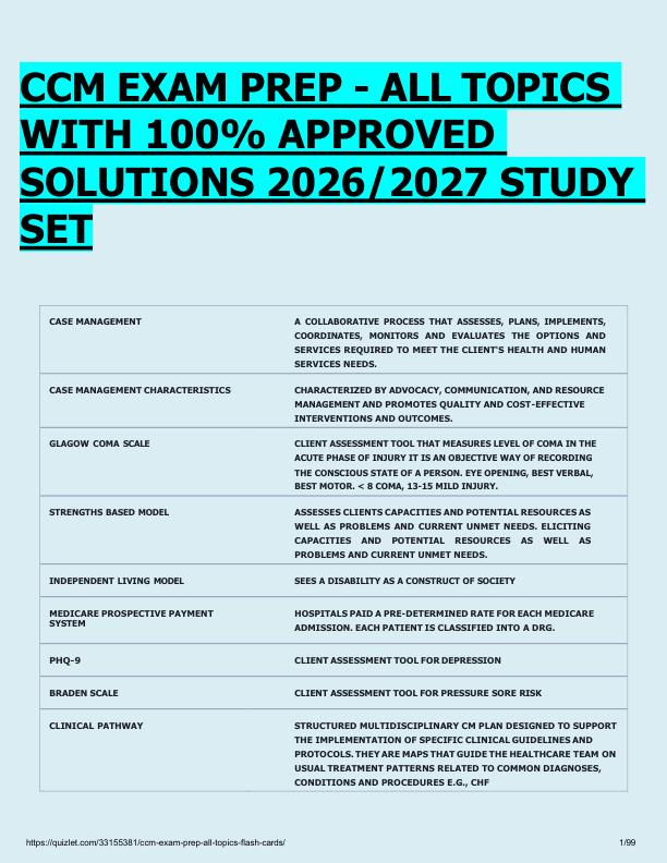   CCM EXAM PREP - ALL TOPICS  WITH 100% APPROVED  SOLUTIONS 2026/2027 STUDY  SET 