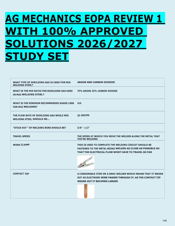 AG MECHANICS EOPA REVIEW 1  WITH 100% APPROVED  SOLUTIONS 2026/2027  STUDY SET 