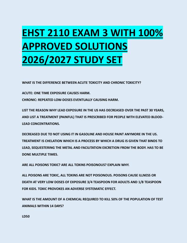 EHST 2110 EXAM 3 WITH 100%  APPROVED SOLUTIONS  2026/2027 STUDY SET 