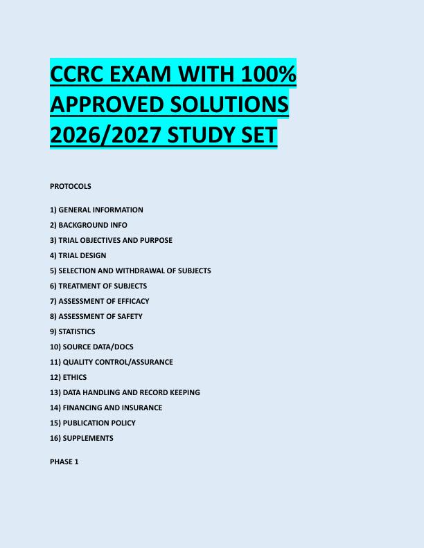 CCRC EXAM WITH 100%  APPROVED SOLUTIONS  2026/2027 STUDY SET