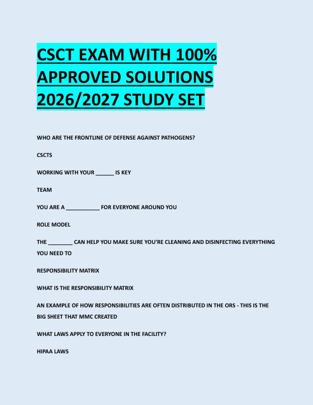 CSCT EXAM WITH 100%  APPROVED SOLUTIONS  2026/2027 STUDY SET