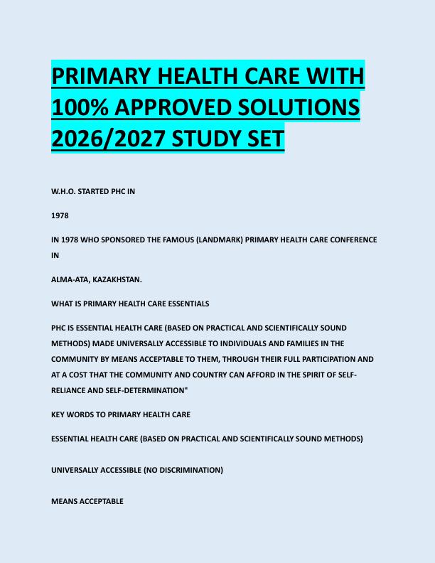 PRIMARY HEALTH CARE WITH  100% APPROVED SOLUTIONS  2026/2027 STUDY SET 